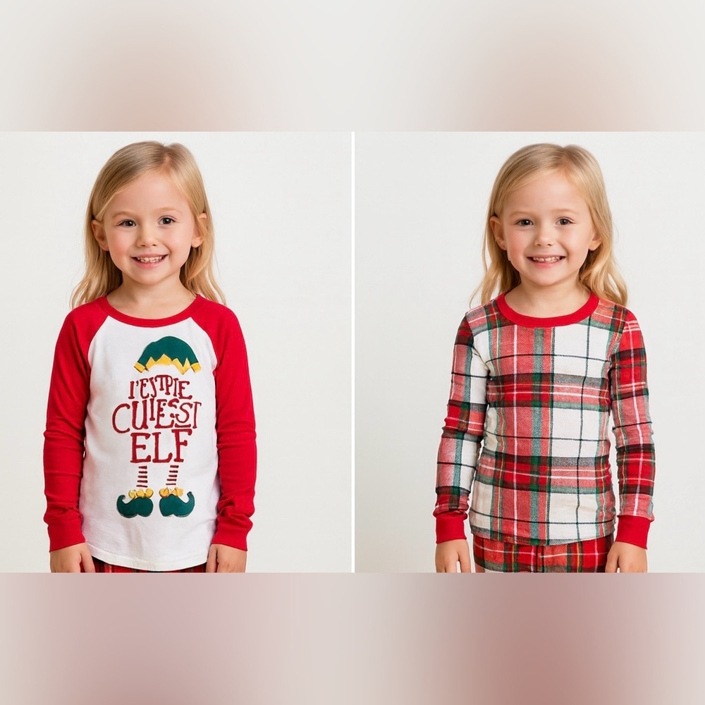 Holiday Time Festive Elf and Plaid Long Sleeve Set